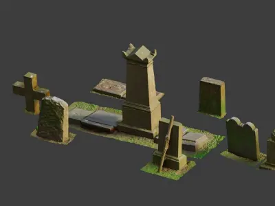 PBR 8x Gravestones Old Scanned Processed Set Low-poly 3D model