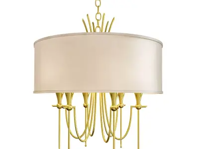 Wide Aged Brass 6 Light Chandelier 3D model
