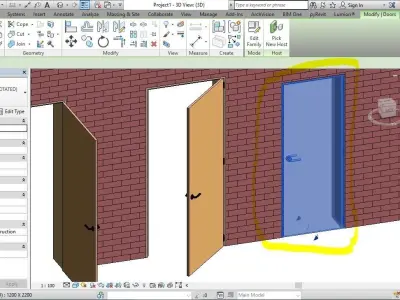 SINGLE DOOR REVIT FAMILY 3D ROTATED AND FULL PARAMETER 3D model