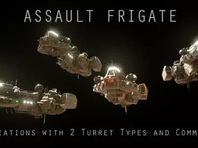 Sci-fi Assault Frigate Low-poly 3D model