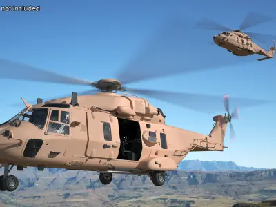  Military Transport Helicopter Desert Tan with Interior Rigged 