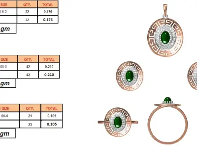 Light wt Ring Earrings Pendant set 3dm stl 1-render details 3D print model