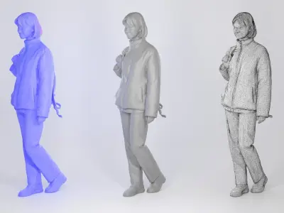 Woman in street style with a green backpack 202 Low-poly 3D model