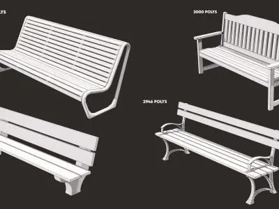 4 simple benches Low-poly 3D model