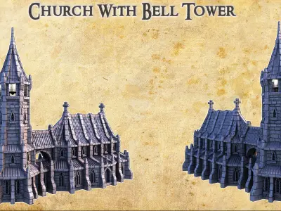 Church with Bell Tower  Tabletop Terrain 28MM  3D print model