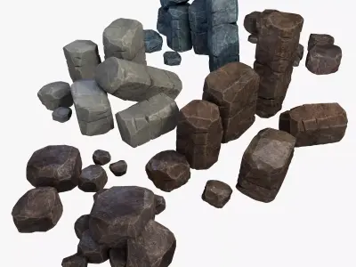 Rusty Rocks Stones Collection Pack Low-poly 3D model