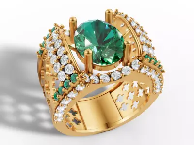 Gold Royal Oval Gemstone Statement Ring CAD 3D print model