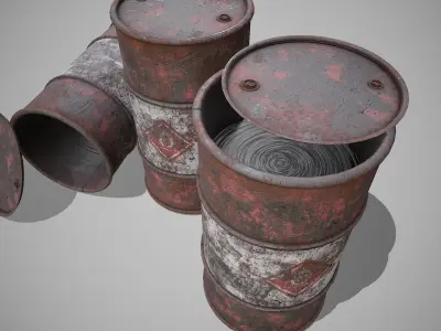 Barrels red rusty Low-poly 3D model