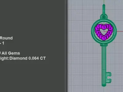 Exclusive Heart Key Pendant Diamond Necklace 3D print model