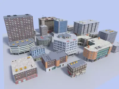 20 city building collection Low-poly 3D model