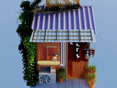 Coffee Shop Build Structure Post Tree Japanese Pavilions Low-poly 3D model