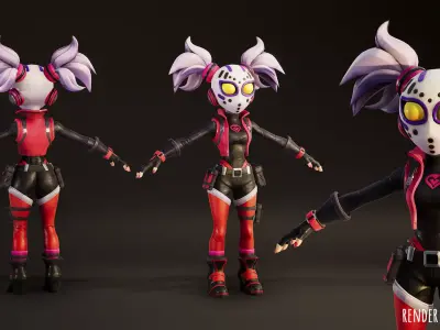 Stylized Sci Fi Bunny Girl Adventure 3 Game Ready Character PBR Low-poly 3D model