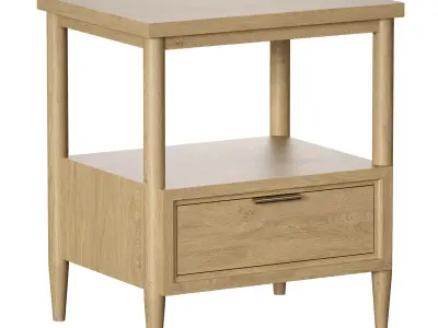 Bodie Natural Oak Wood Kids Nightstand with Drawer 3D model