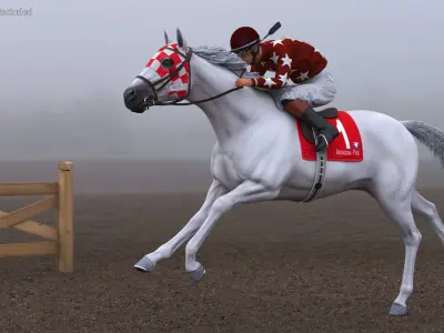  Running White Racing Horse with Jokey 