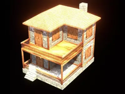 medieval house low poly village town residential house  111 Low-poly 3D model