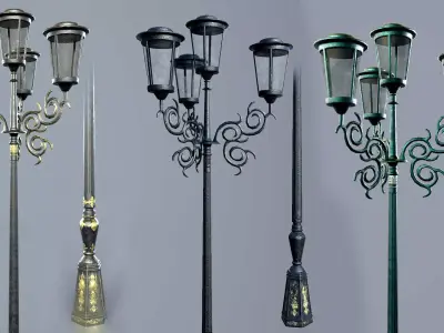Street Lamp with 3 textures and 3 LODs Low-poly 3D model