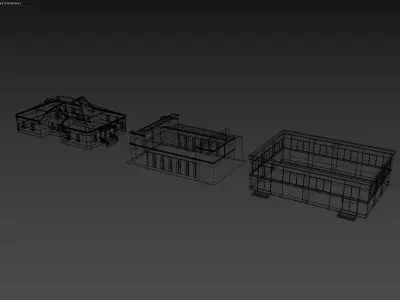 Set of Three Small Utility and Residential Buildings 3D model