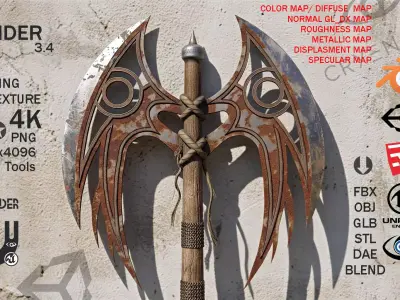 Two Sci-Fi Axe Tools Low-poly 3D model