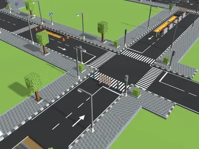 Voxel Road Sections And Signs Pack Low-poly 3D model