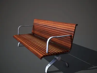 Wooden Bench Low-poly 3D model 7