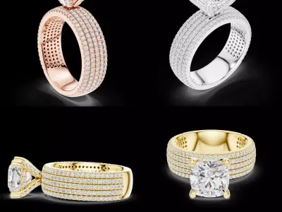 Luxury Round Cut Pave Wide Band Ring CAD 3D print model