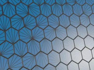 Blue Art Deco Hexagonal Fan Ceramic Tiles PBR Seamless Texture