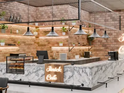 Cafe Exterior And Interior Design 3D model