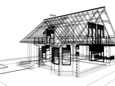 one family house with gable house 3D model