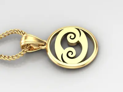 Circle Cancer Light Gold Pendant Version 6 3D print model