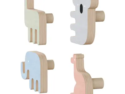 Kids animal furniture handles and wall hooks 3D model