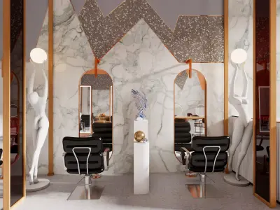 Modern Barber Chair  Workstation - Pro Hair Stylist Setup 3D model