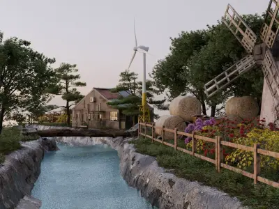 A tranquil rural scene  Made with blender  3D model