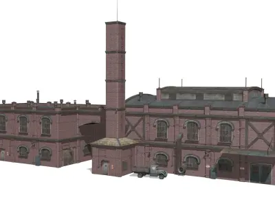 Old brick factory Low-poly 3D model
