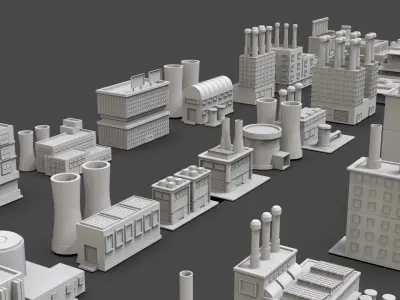 Low Poly Industrial Building Pack Of 30 -Game Ready -Untextured Low-poly 3D model