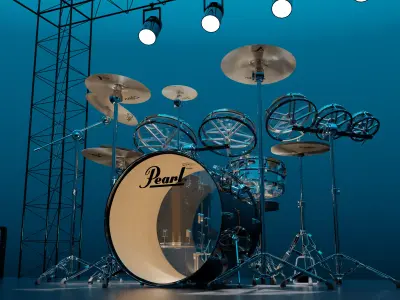 Drums Pearl Full Set with Cymbals and Rototoms 3D model