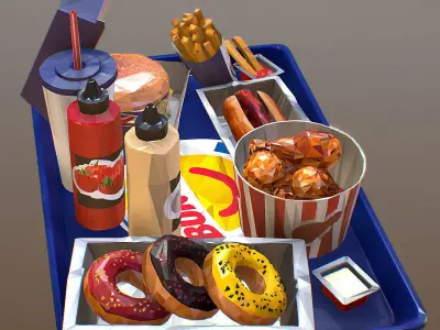 Fast Food Burger Big Pack Low Polygon Art Low-poly 3D model