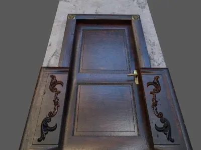Old Wood Door Plaster Low-poly 3D model