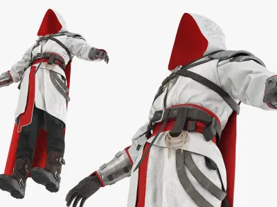  Medieval Assassin Hooded Outfit White Red 