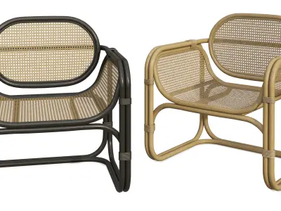 Fannie Wicker Rattan Square Arm Chair 3D model