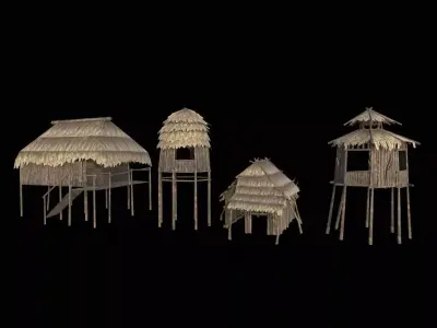 Low-Poly Bamboo Hut Low-poly 3D model