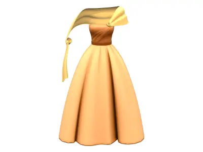 1950s Retro Princess Dress With Shawl Low-poly 3D model