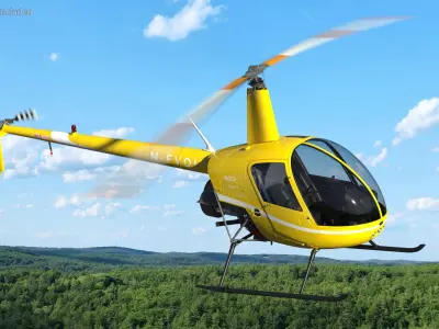  Robinson R22 Aircraft with Bubble Cockpit Yellow Rigged 