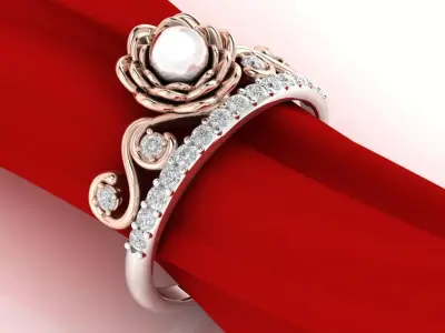 Rose ring with pearl 3D print model