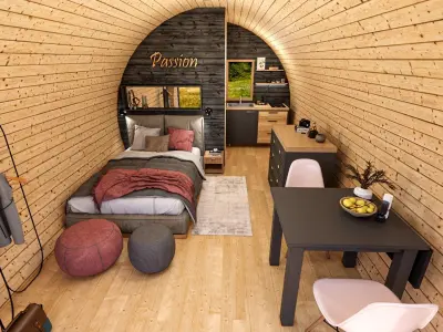 barrel glamping pod basic plan blue print DIY 3D model