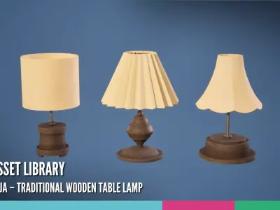 Lampu Meja Traditional Wooden Table Lamp 3D model