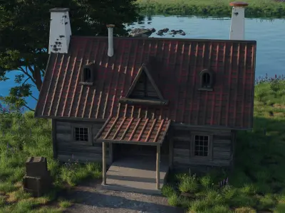 Realistic Wood House Nature Environment Mountain Scene  3D model