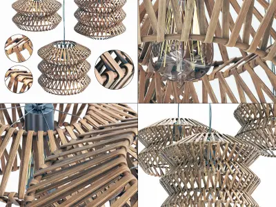 Lamp wood rattan wicker ZigZag 3D model