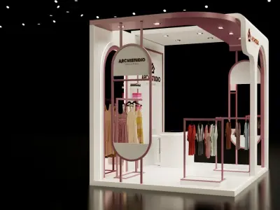 Small booth design 3D model 4m x 3m   3D model