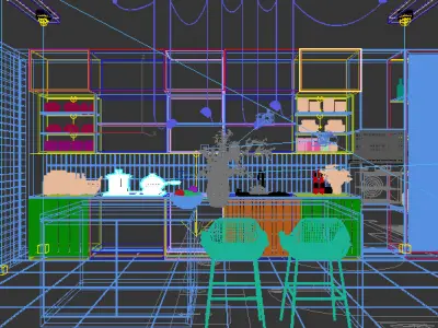 Modern Soft Pink Kitchen Interior Vray 3ds Max Scene 3D model