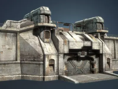 Futuristic City Defensive Walls Low-poly 3D model